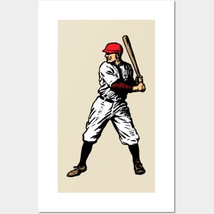 Vintage Baseball Player (Red) Posters and Art